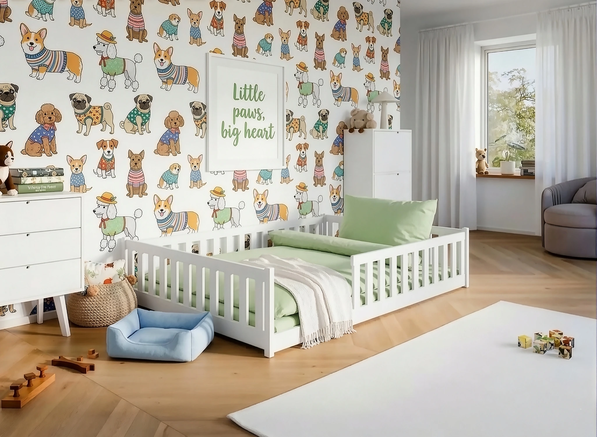 MATI 140x200 Hvid Montessori gulvseng for børn Lano Møbler