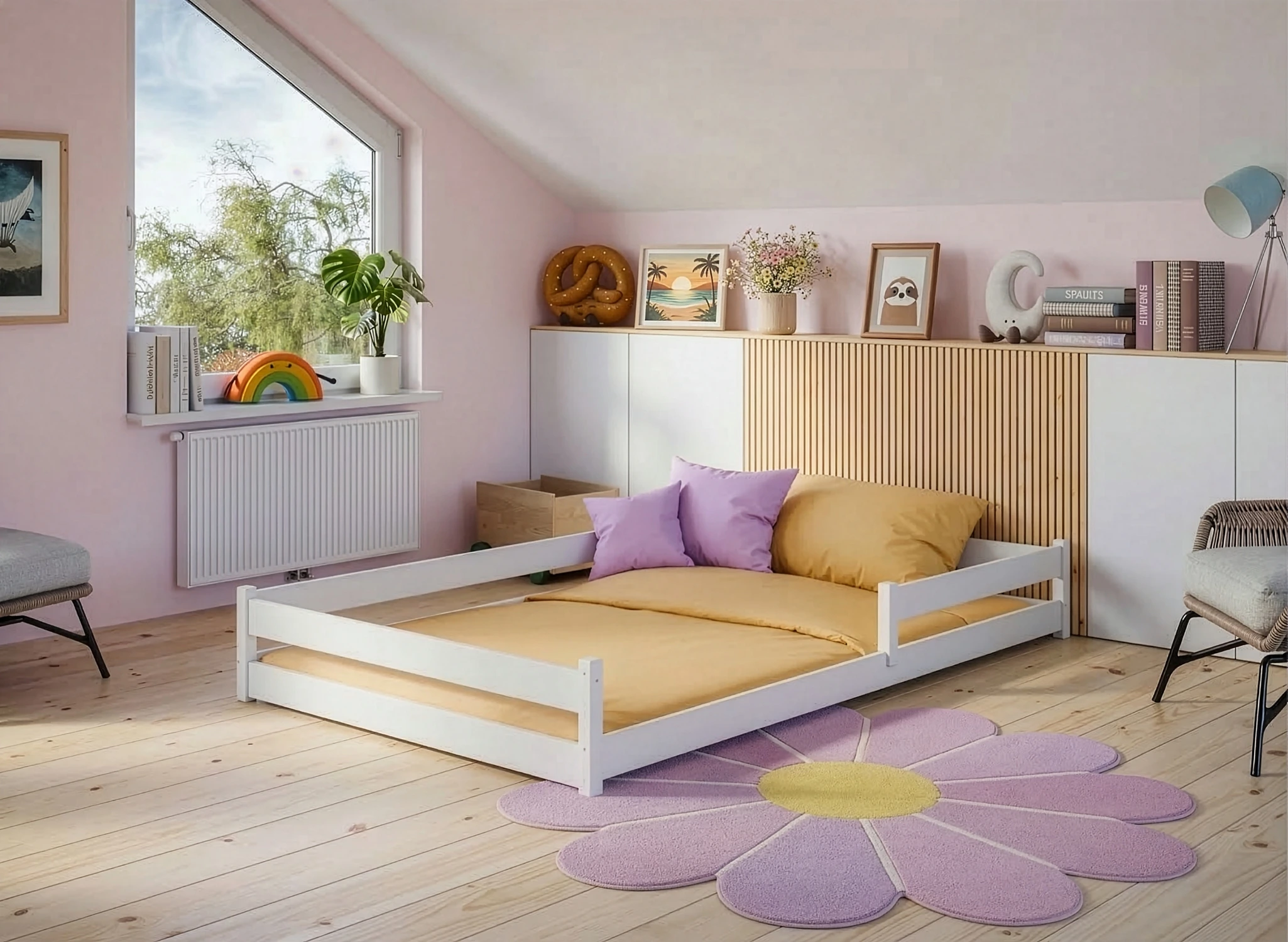 ZOFIA 120x200 Hvid Montessori gulvseng for børn Lano Møbler